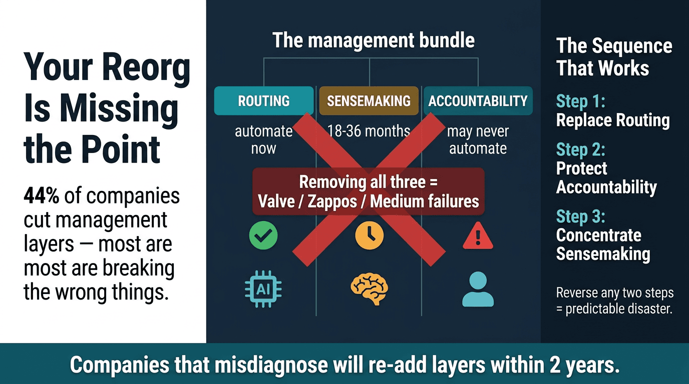 Executive Briefing: Valve Got Lord of the Flies. Zappos Got Paralysis. Your Reorg Is Next.
