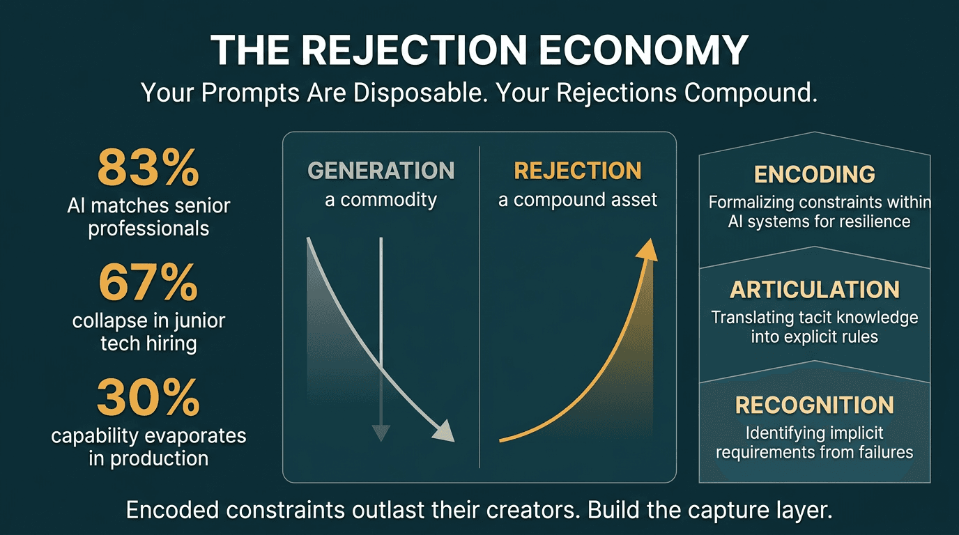 Your prompts are disposable. Your rejections compound. Here's the skill nobody is developing (+ the guide kit to start)